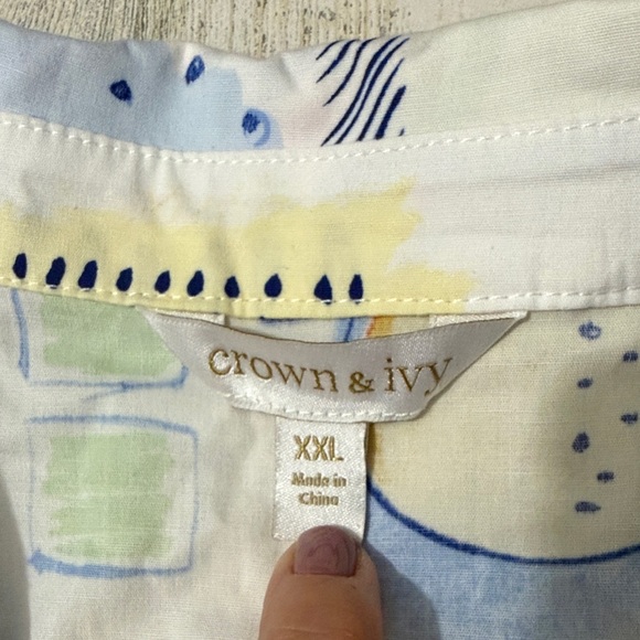 Crown & Ivy Multicolor Fruit Printed Shirt Dress Size XXL - Picture 7 of 11